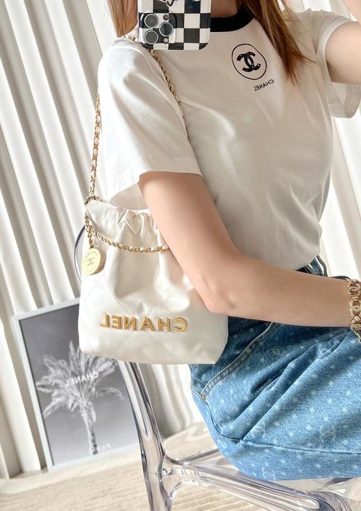 香奈儿-23s春夏系列Antibazp皮mini22Bag白/金单肩包（HH） 商品图4