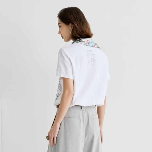 谜底T恤短袖女2025夏新品休闲日常印花宽松H型中长上衣252MT0528 商品图2