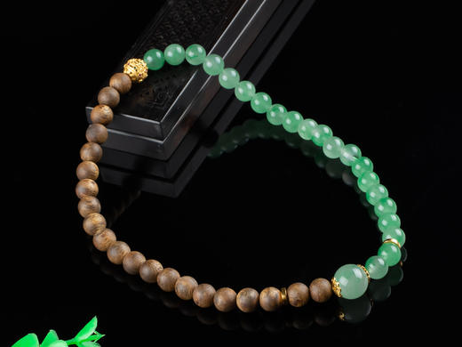 XY0118沉香非洲翠925银双圈手链 商品图5