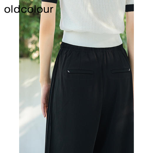 oldcolour夏季新款纯色高腰系带松紧腰直筒休闲长裤女Q240706A1 商品图4