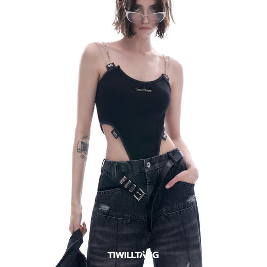 启世录TIWILLTANG“朦黎领域”挂脖链条吊带背心女修身连体上衣 商品图3