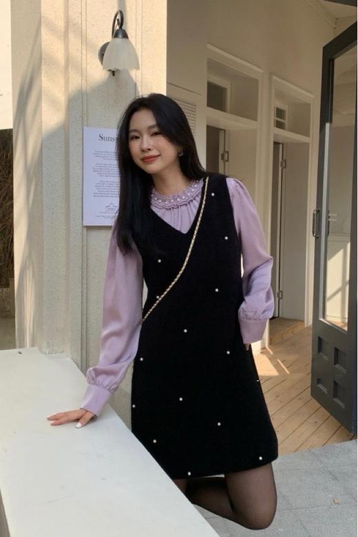 ELLA JADE 黑色珍珠装饰背心裙连衣裙 19757 商品图3