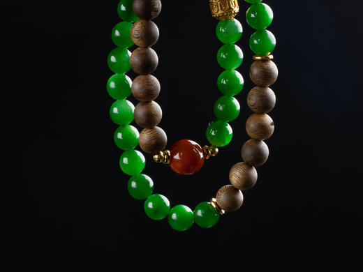 XY0113沉香南红碧玉双圈手链 商品图6