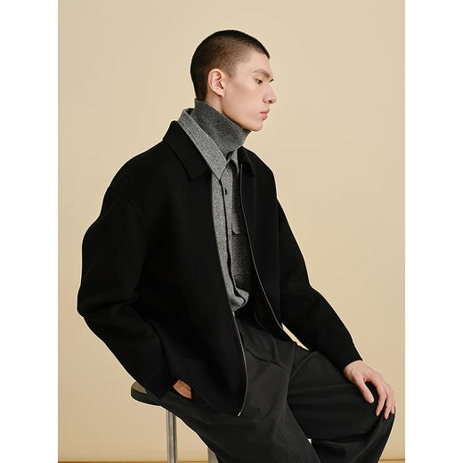 GXG男装 黑色含山羊绒通勤短款大衣 24冬热卖G24X064009 商品图2