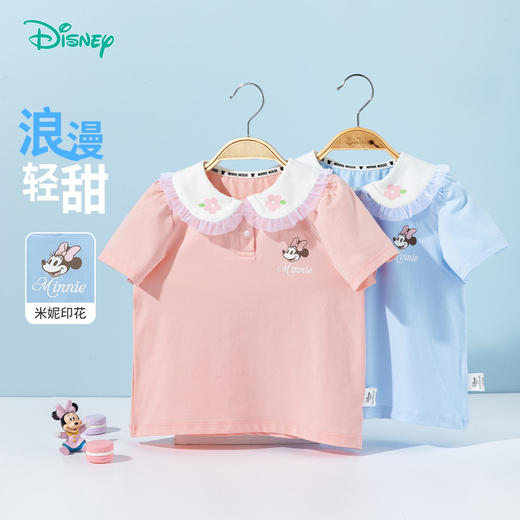 迪士尼【米妮凉感T恤】25夏季新款女童娃娃领冰感短袖T恤休闲上衣ZD2ES023 商品图2