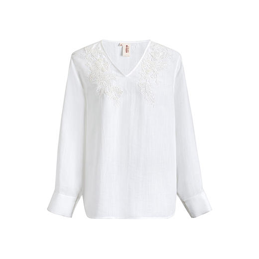 【林栖设计小店】优雅绣花衬衣手工串珠简约V领2025春夏新品长袖上衣女1952113 商品图7