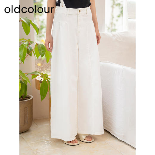 oldcolour夏季新款白色简约气质百搭阔腿宽松牛仔裤女Q211102A1 商品图0