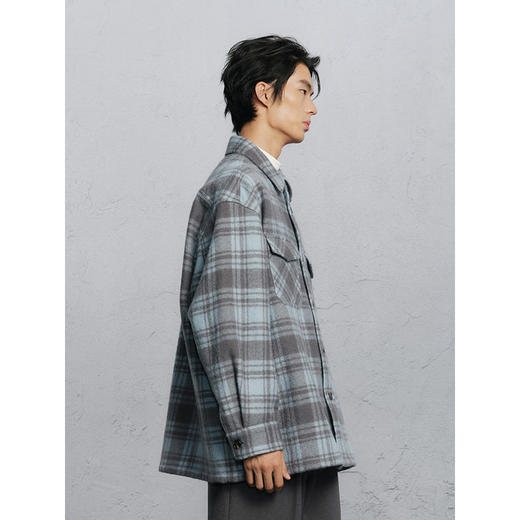 GXG男装 蓝格宽松休闲通勤翻领大衣 24冬热卖气质大衣G24X064013 商品图3