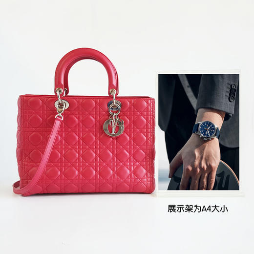 【95新】Dior迪奥Lady Dior手袋玫红色银扣七格戴妃包手提单肩包女士现售价：5500！050325AI25 商品图7