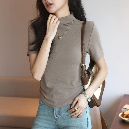 买1送1 纯欲风半高领短袖T恤女夏季修身打底衫内搭外穿上衣ins潮 商品图6