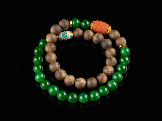 XY0115沉香碧玉南红双圈手链 商品图1