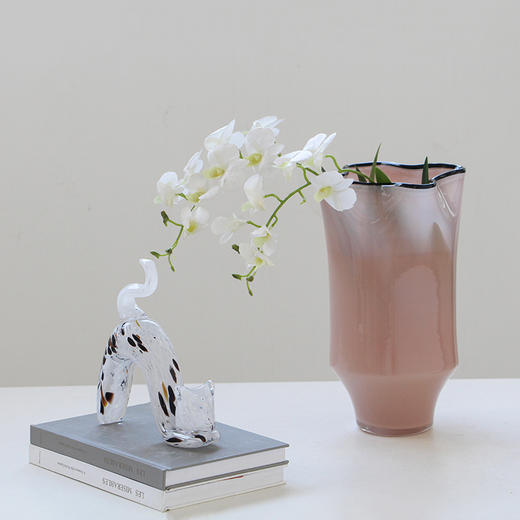 碧轩玻璃批发北欧风中黑边创意褶皱手工大口瓷粉花瓶玄关居家花瓶 商品图2
