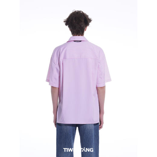 启世录TIWILLTANG“夏日门票”条纹短袖衬衫夏日男款设计感衬衣 商品图1