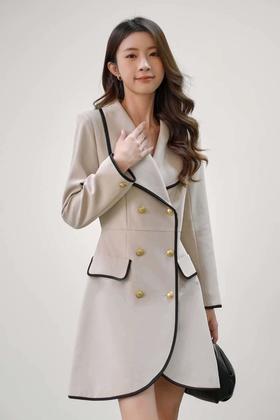 Le Malene 小香风明线双排扣收腰连衣裙 19906