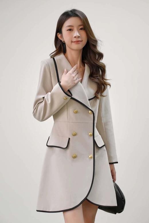 Le Malene 小香风明线双排扣收腰连衣裙 19906 商品图0