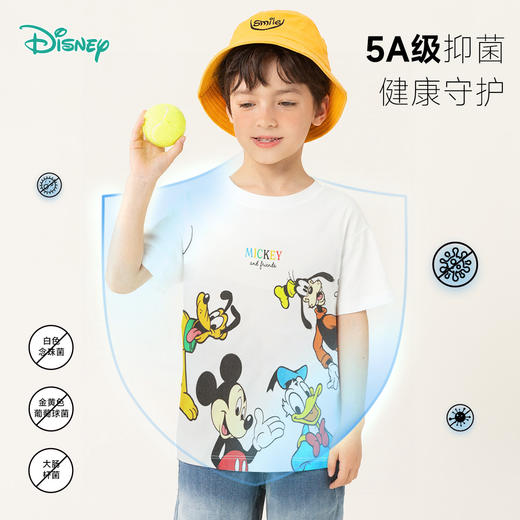 【5A抑菌】迪士尼25夏季新男童纯棉透气短袖儿童卡通米奇印花T恤打底衫ZD2ES038* 商品图1