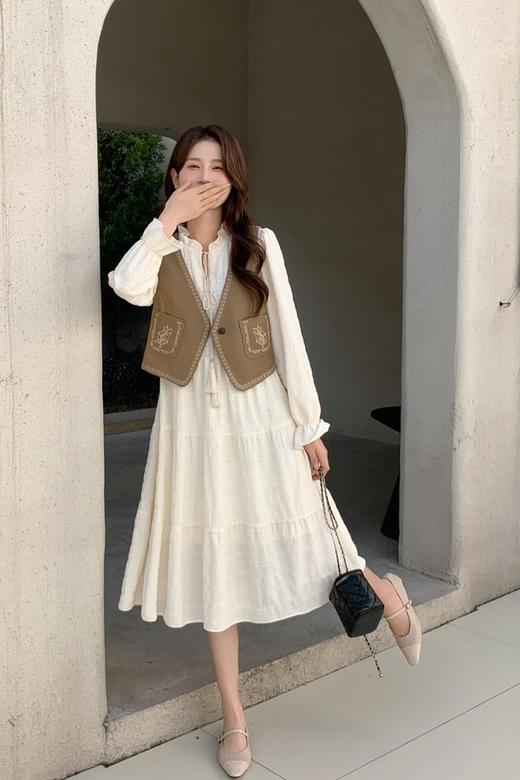 Le Malene 文艺杏色连衣裙马甲套装 19744 商品图3