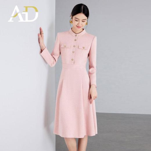 AD秋冬羊毛呢子连衣裙女时尚通勤加厚职业裙子气质粉色名媛西装裙 商品图4
