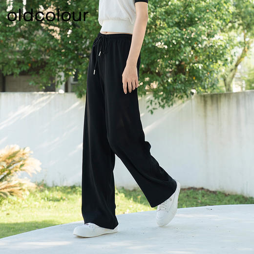oldcolour夏季新款纯色高腰系带松紧腰直筒休闲长裤女Q240706A1 商品图3