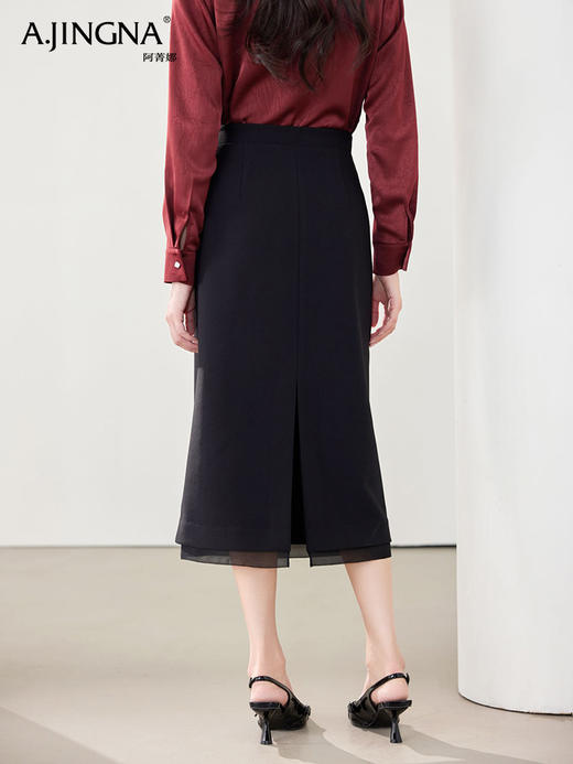 【错落有致】阿菁娜优雅廓形弹性拼接气质鱼尾裙F30C213018 商品图4