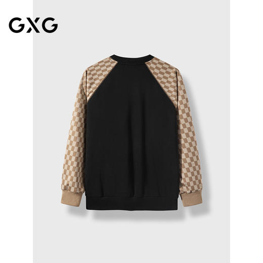 GXG男装 秋季热卖GXG撞色拼接棋盘格刺绣时尚圆领卫衣男上衣 商品图1