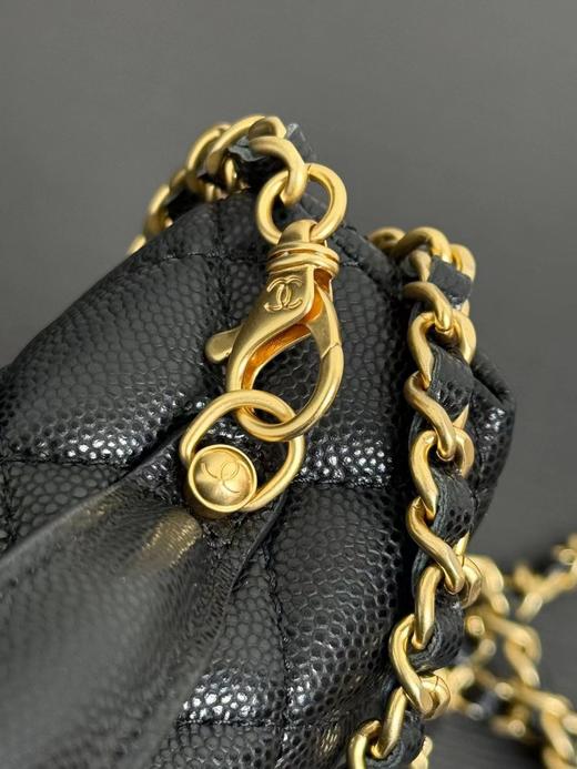 香奶奶 25P 金扣 金属拉丝徽标链条 荔枝纹牛皮 单肩斜挎手提包 女款 黑色/白色（HH） 商品图5