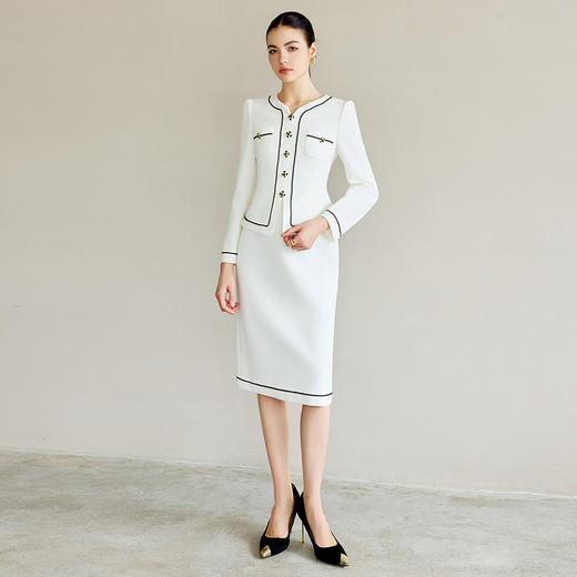IWY/法式气质连衣裙女小香风套装新款高级感镶边小V领假两件西服裙Q1289 商品图1