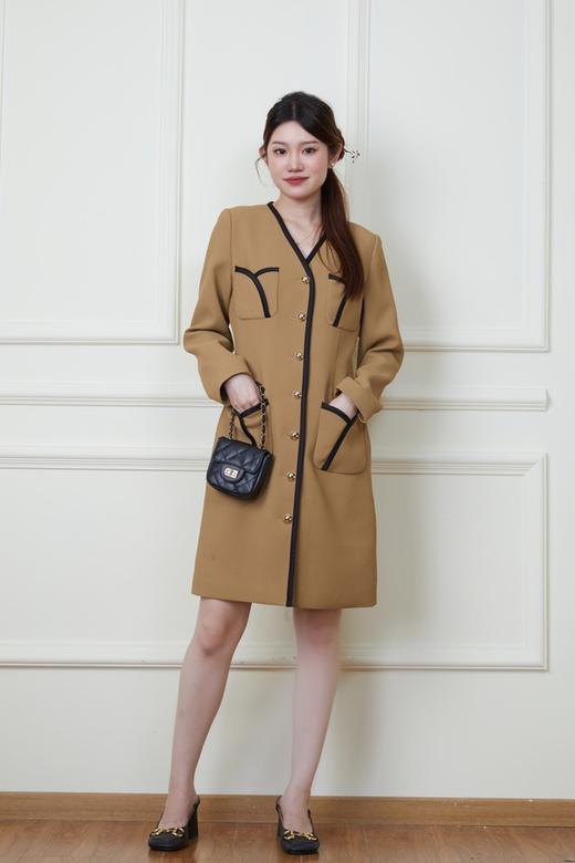 Le Malene 卡其色小香风明线收腰连衣裙 19878 商品图4