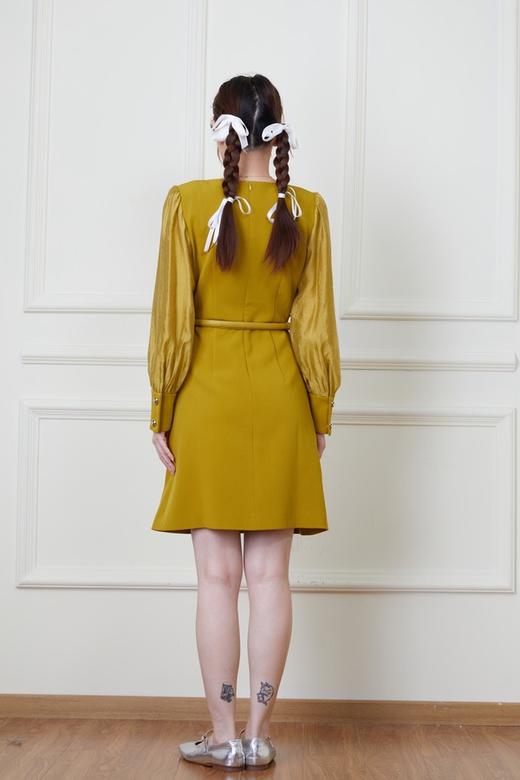 Le Malene 黄绿色拼接式圆领高腰连衣裙 19891 商品图5