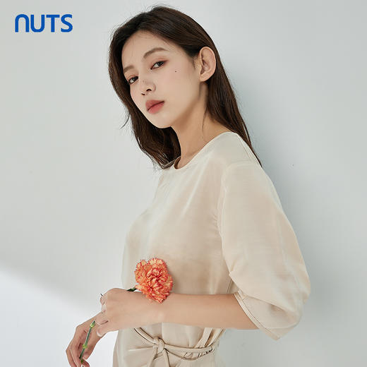 NUTS夏季新品纯色时尚简约气质圆领短袖套头衫326011182B 商品图0