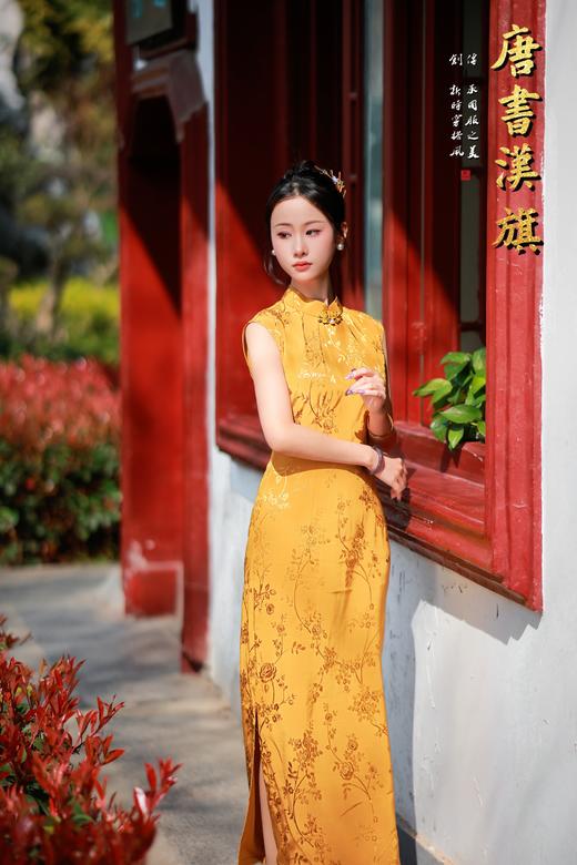 【月胧西】春夏新款金黄色复古送考年轻款改良旗袍优雅温婉新中式 商品图7