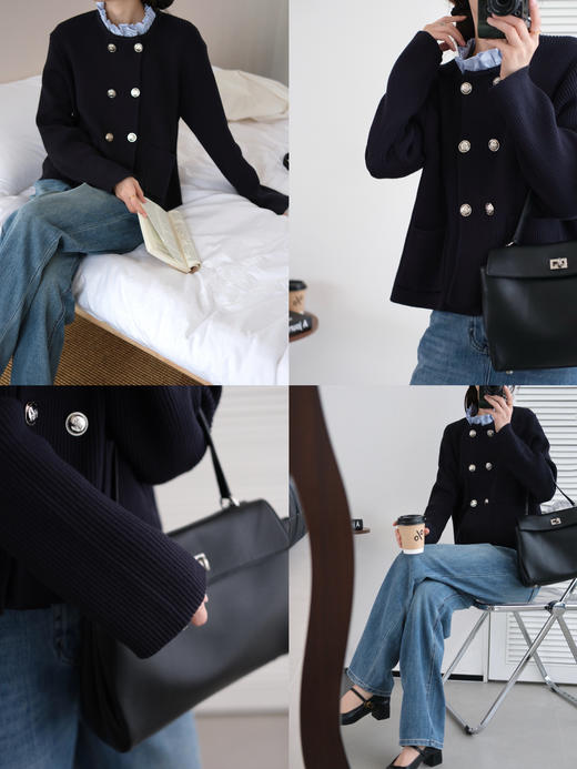 品牌订单去标发货乔欣同款老钱风双排扣羊毛针织外套 商品图10