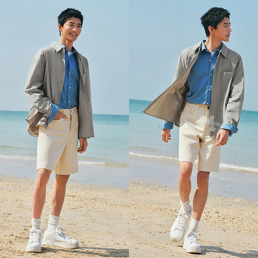 森马长袖衬衫男轻薄款纯色衬衣凉感防晒上衣2025新款夏装宽松皱感 商品图3