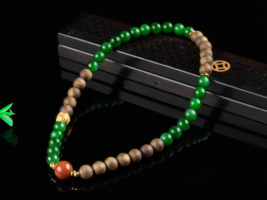 XY0113沉香南红碧玉双圈手链 商品图2