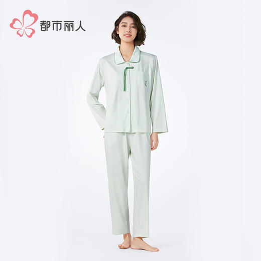 都市丽人女士正价棉质长袖套装薄针织提花好睡好眠长袖类LHH1B3 商品图1