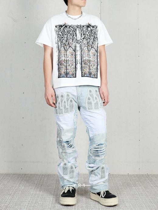 WHO DECIDES WAR | 纱拼布丁牛仔裤 商品图1