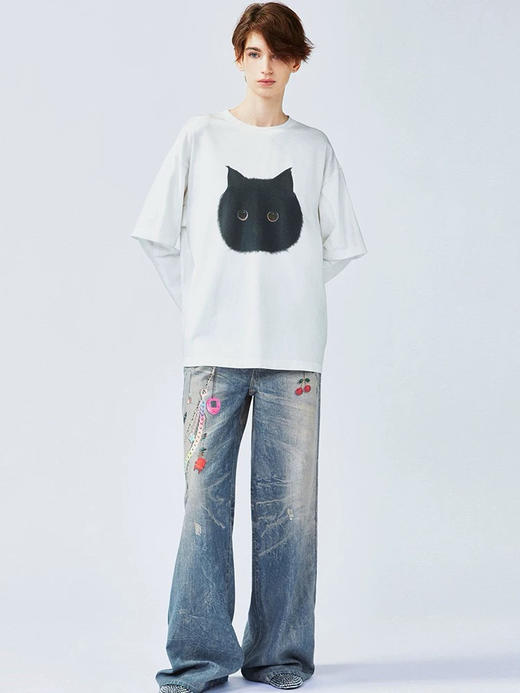 【3月21日 下午13:00 秒杀】原厂 乌丫猫头 巨可爱的猫猫头 假两件长袖T 商品图5