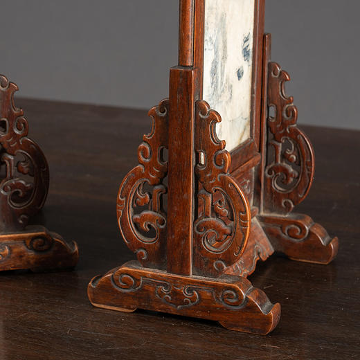 清 黄花梨镶云石彩绘麻姑献寿人物砚屏（一对） 商品图3