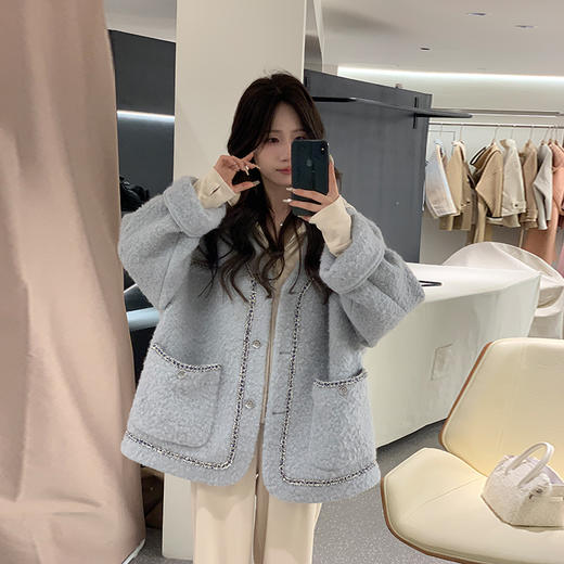 金蘑菇菇【蓝金秀场】设计师高定香香风编织V领时髦气质感毛呢外套 商品图2