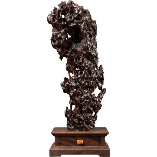 二十世纪 紫檀木雕仿太湖石山子香薰摆件 商品图5