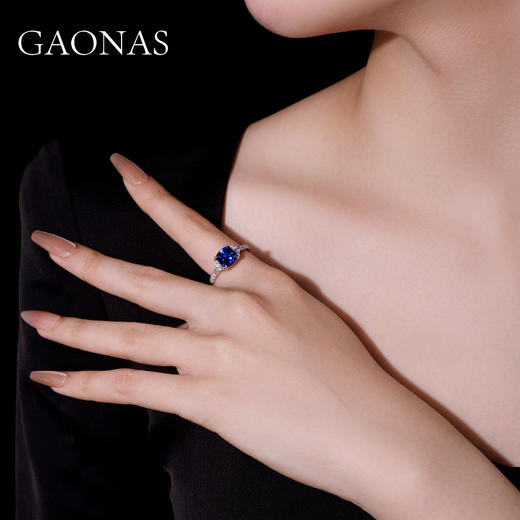 GAONAS 培育蓝宝石【矿工的眼泪】经典隽永贵气蓝色方形戒指10164JB 商品图4