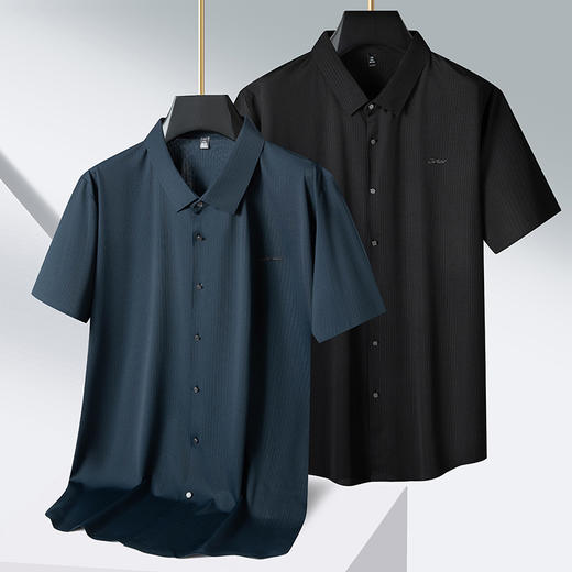 【冰丝弹力】【DPS】大依优型代码啊短袖衬衫免烫弹力半袖衬衣男中年加肥加大夏装休闲冰丝上衣男士 商品图1