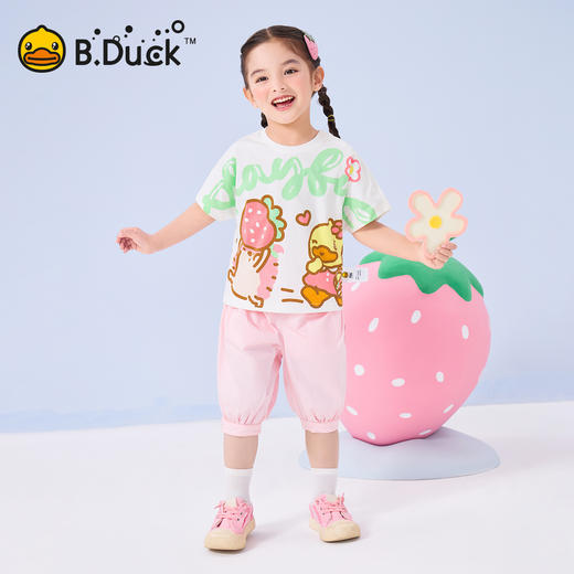 bduck小黄鸭童装夏季女童短袖T恤宝宝纯棉上衣儿童夏装体恤衫90-130 FF2601066 商品图1