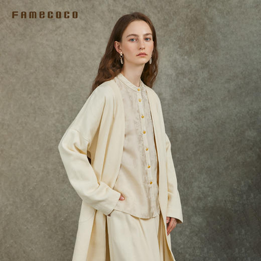 Famecoco范可儿原创文艺设计感无领设计文艺直筒宽松外套春款FAC6AB001 商品图1