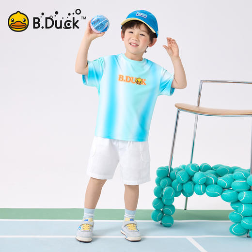 【冰感】bduck小黄鸭童装夏季男童t恤短袖夏装儿童上衣凉感渐变衣服薄105-150 BF2601052 商品图1