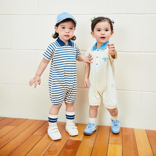 迷你巴拉外出连体衣海军风婴儿衣服宝宝2025夏季新款爬服哈衣 商品图2