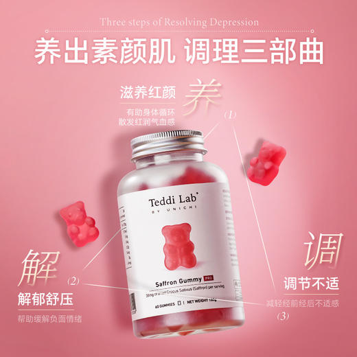 马思纯推荐【3瓶一周期】Unichi藏红花小熊60粒/瓶 养颜好气色 （效期到27年9月） 商品图3