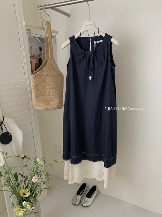 【GZ】无忧购韩版设计感明线蕾丝拼接假两件a字连衣裙8913-55（预售7-15天发货) 商品图10