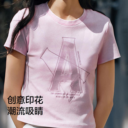 森马短袖T恤女短款字母修身小性感夏季复古做旧正肩上衣辣妹潮酷 商品图2