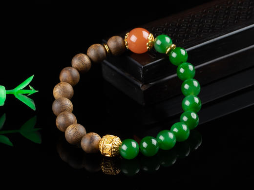 XY0114沉香+南红碧玉925银手串 商品图3